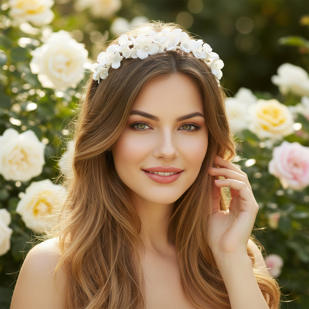 ATHENA COLLECTION - FLORAL DIVINE HEADBAND - SILVER AHB138