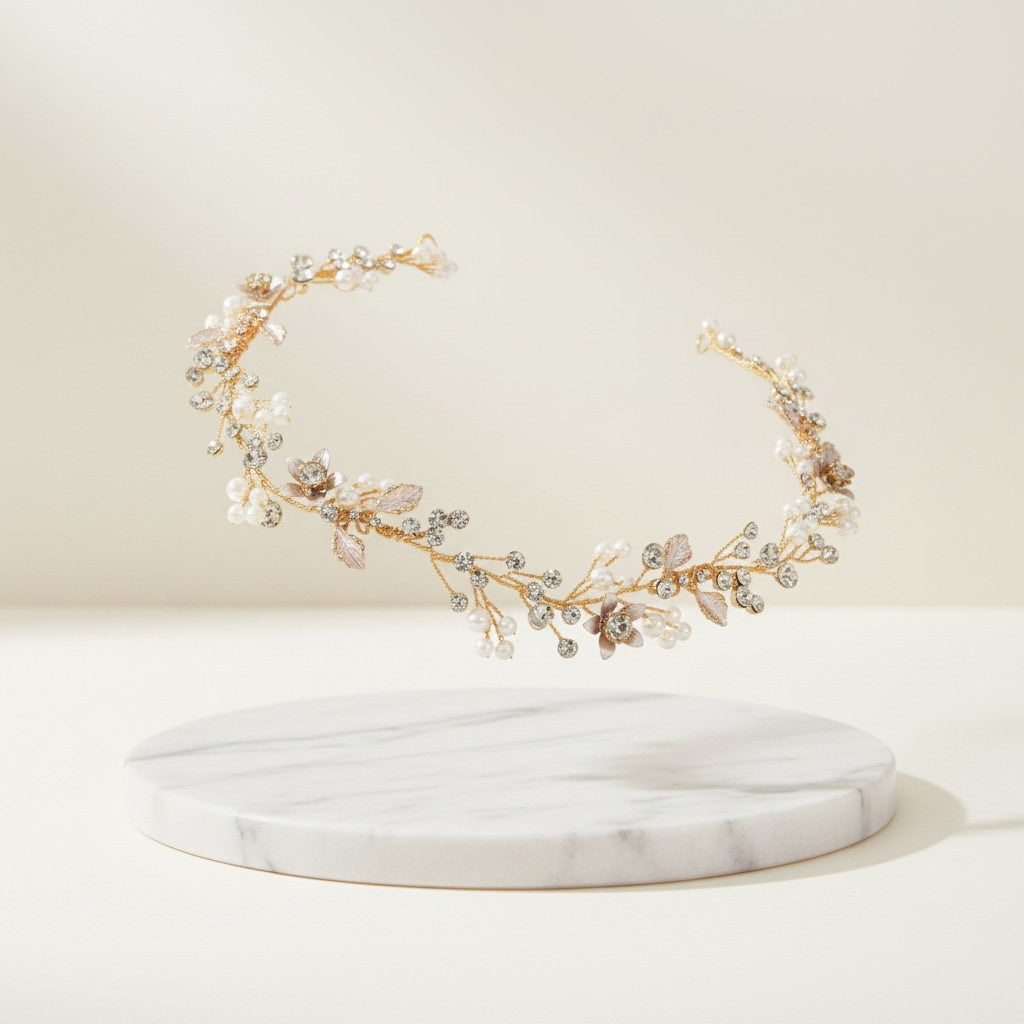 ATHENA COLLECTION - GOLD FLORAL EXTRAVAGANCE HAIR VINE - HP178 GOLD