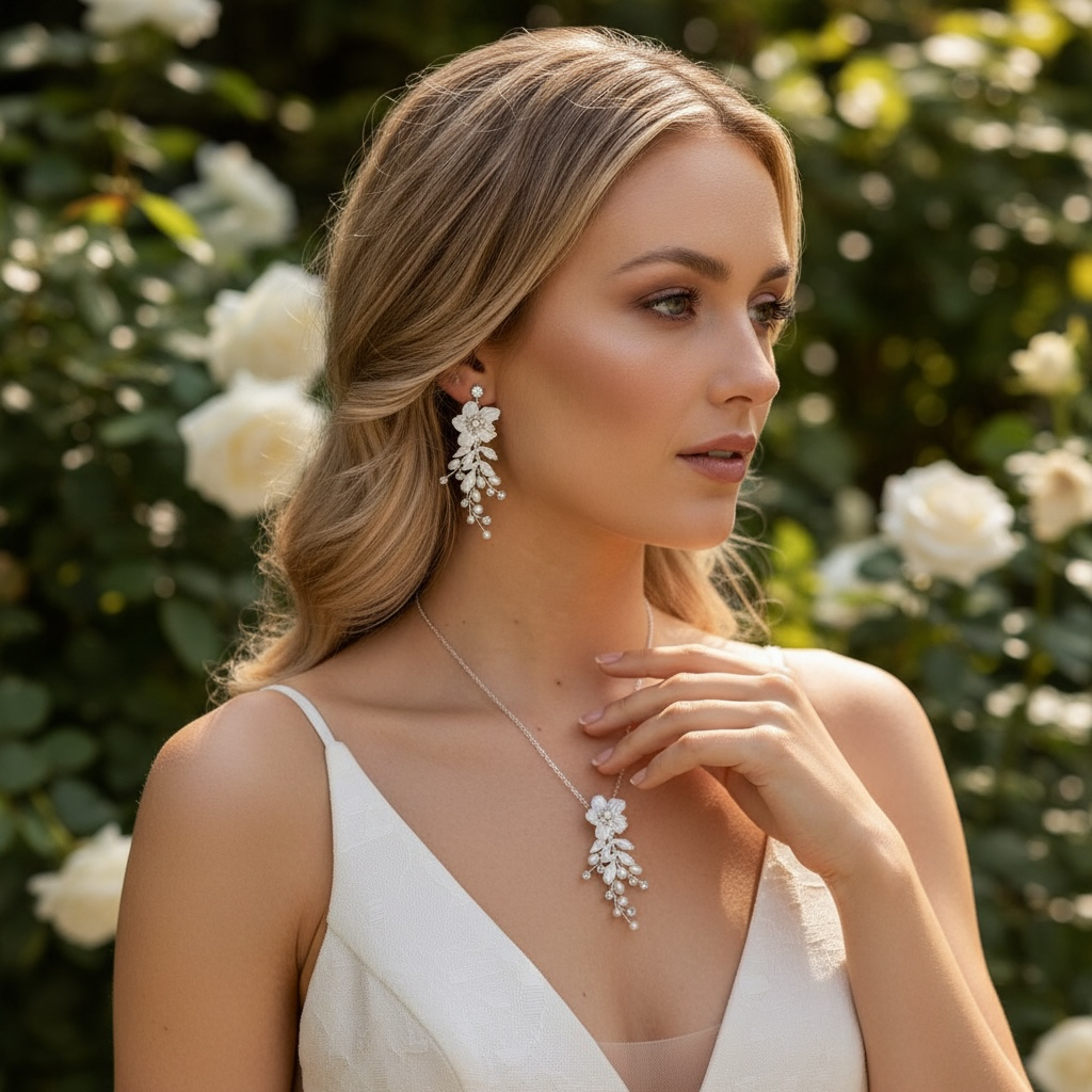 ATHENA COLLECTION - EXQUISITE JEWELLED NECKLACE SET - CZNK164 SILVER