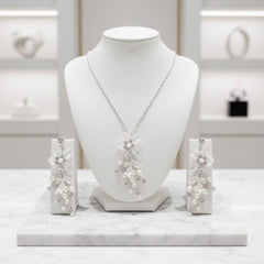 ATHENA COLLECTION - EXQUISITE JEWELLED NECKLACE SET - CZNK164 SILVER