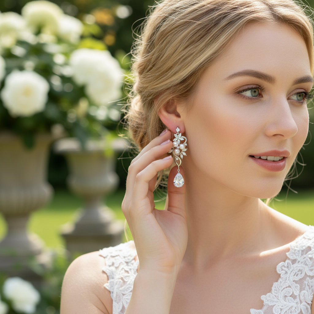 CUBIC ZIRCONIA COLLECTION - PEARL BLOOM EARRINGS- CZER658 SILVER