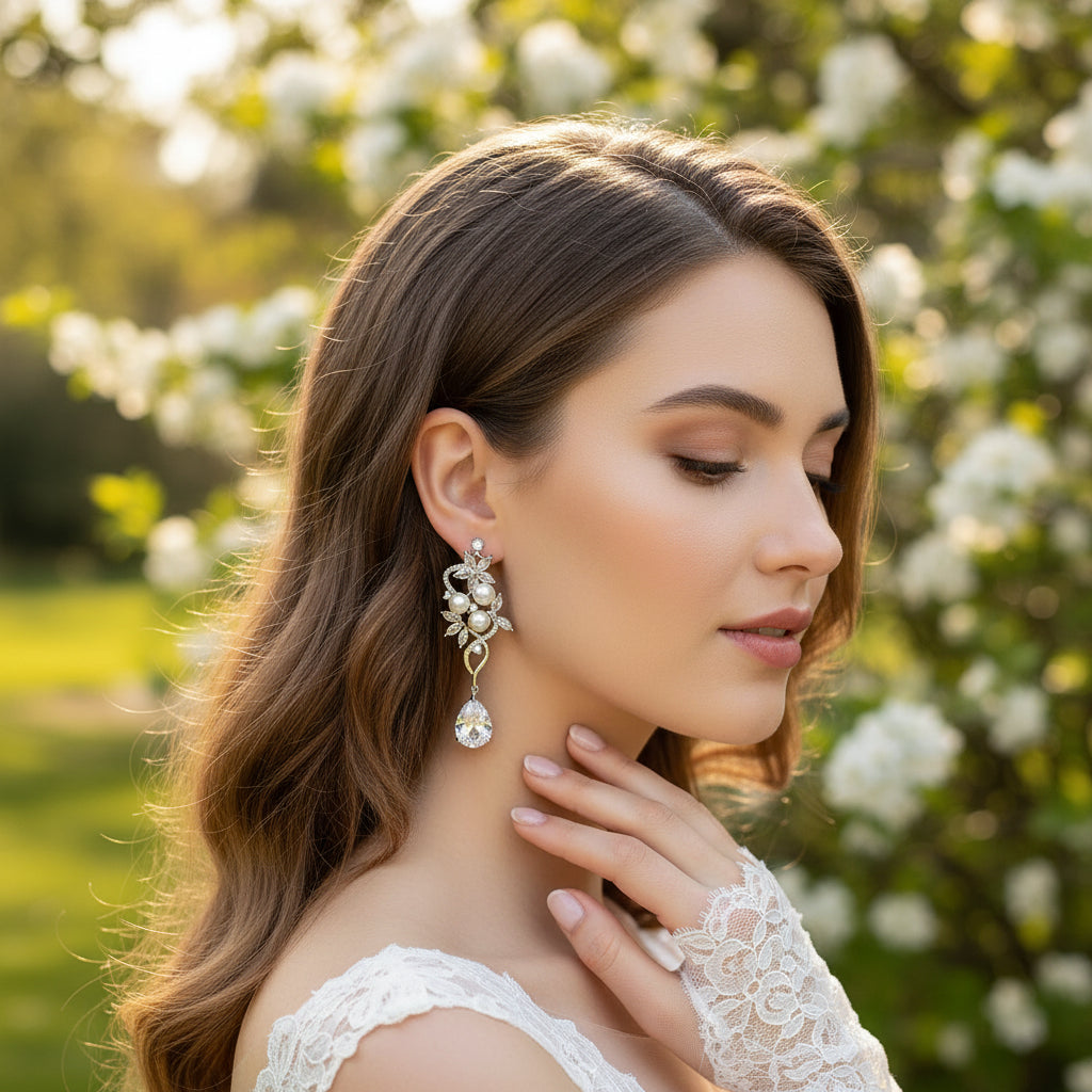 CUBIC ZIRCONIA COLLECTION - PEARL BLOOM EARRINGS- CZER658 ROSE GOLD