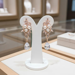 CUBIC ZIRCONIA COLLECTION - PEARL BLOOM EARRINGS- CZER658 ROSE GOLD