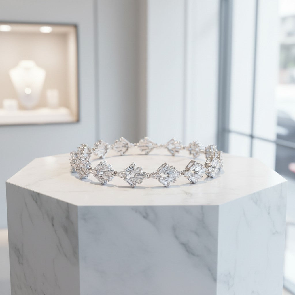 CUBIC ZIRCONIA COLLECTION - GASTBY STYLE BRACELET - CZBR138 SILVER