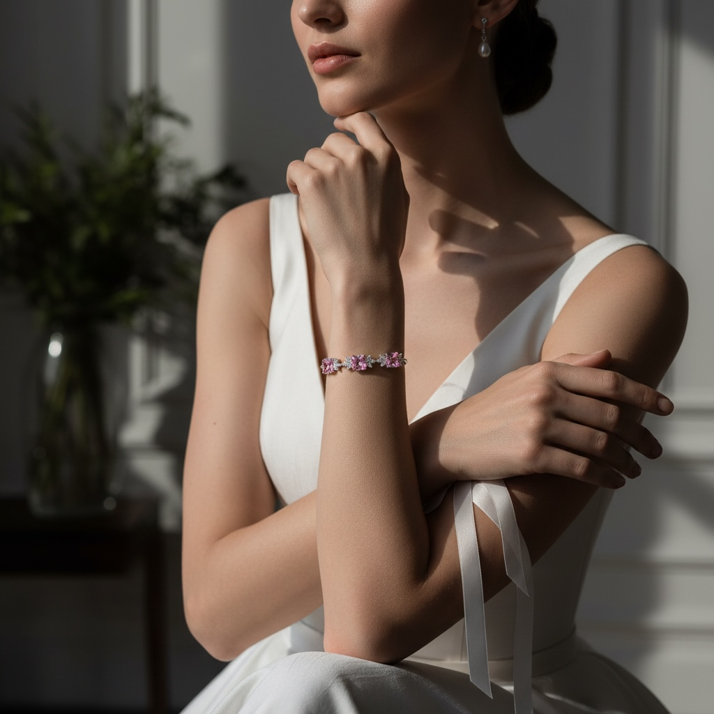 CUBIC ZIRCONIA COLLECTION - PINK DIVINE BRACELET - CZBR139 PINK