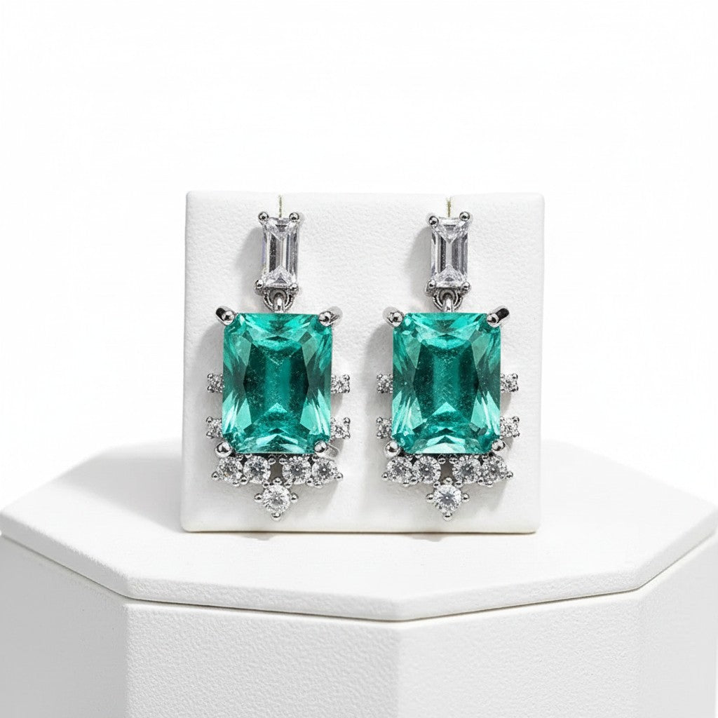 CUBIC ZIRCONIA EARRINGS - DAINTY SPARKLE EARRINGS - AQUA CZER660