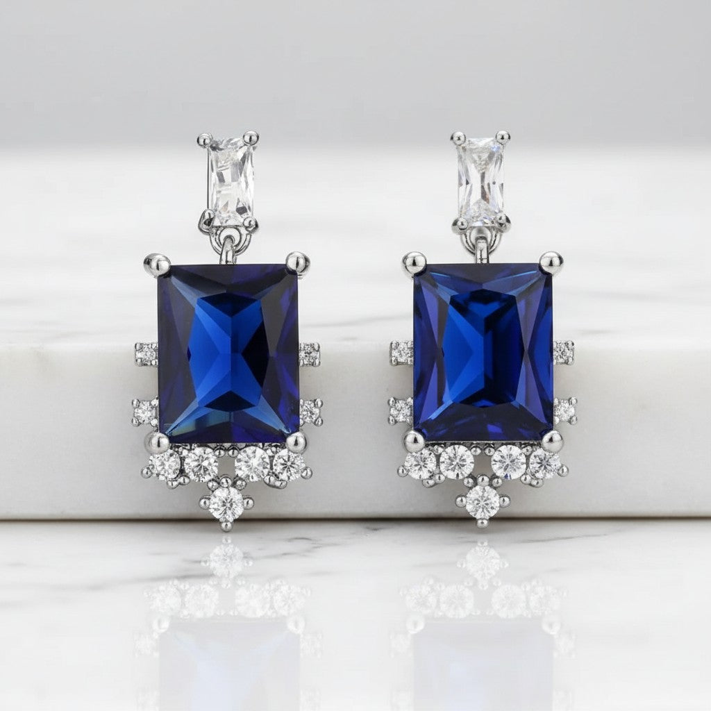 CUBIC ZIRCONIA EARRINGS - DAINTY SPARKLE EARRINGS -  CZER660 - SAPPHIRE