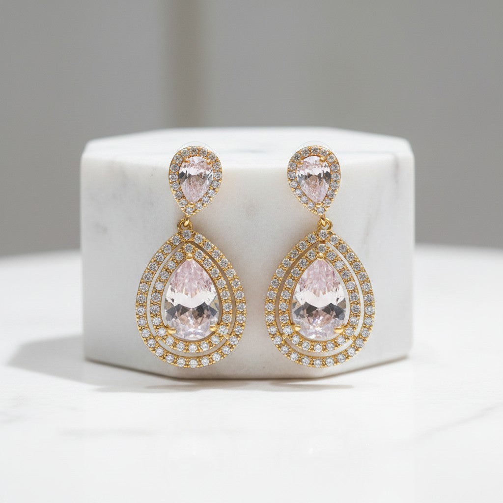 CUBIC ZIRCONIA COLLECTION - STARLET CRYSTAL EARRINGS- CZER535 GOLD