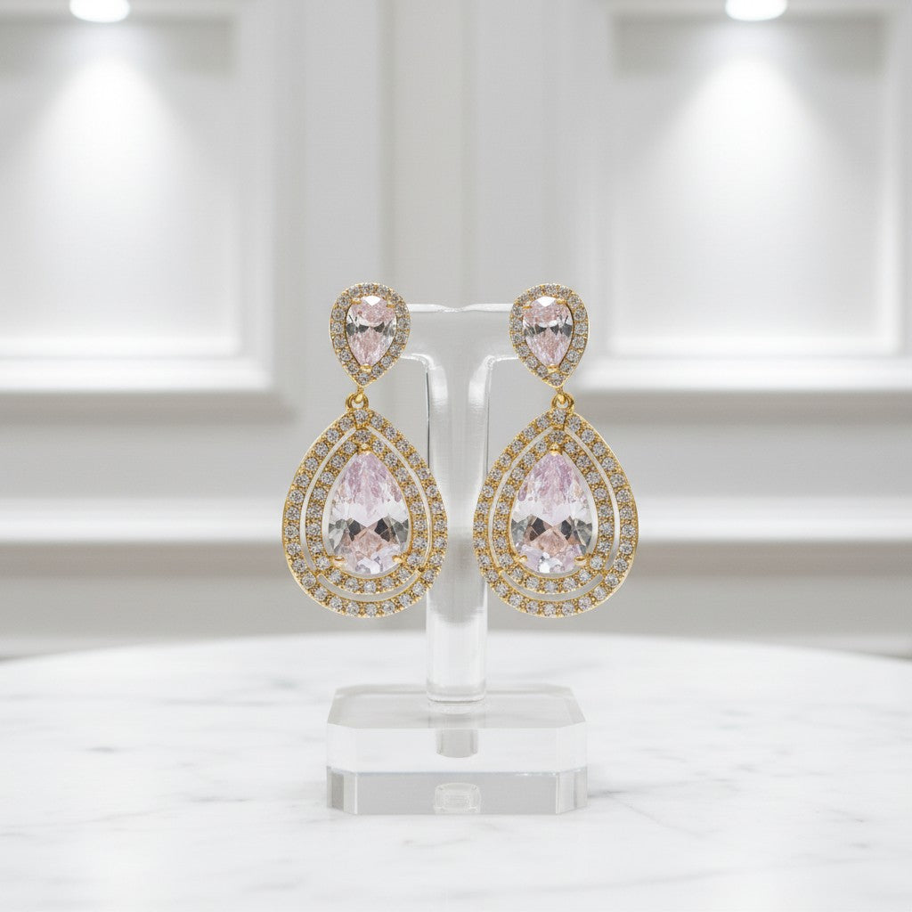 CUBIC ZIRCONIA COLLECTION - STARLET CRYSTAL EARRINGS- CZER535 GOLD