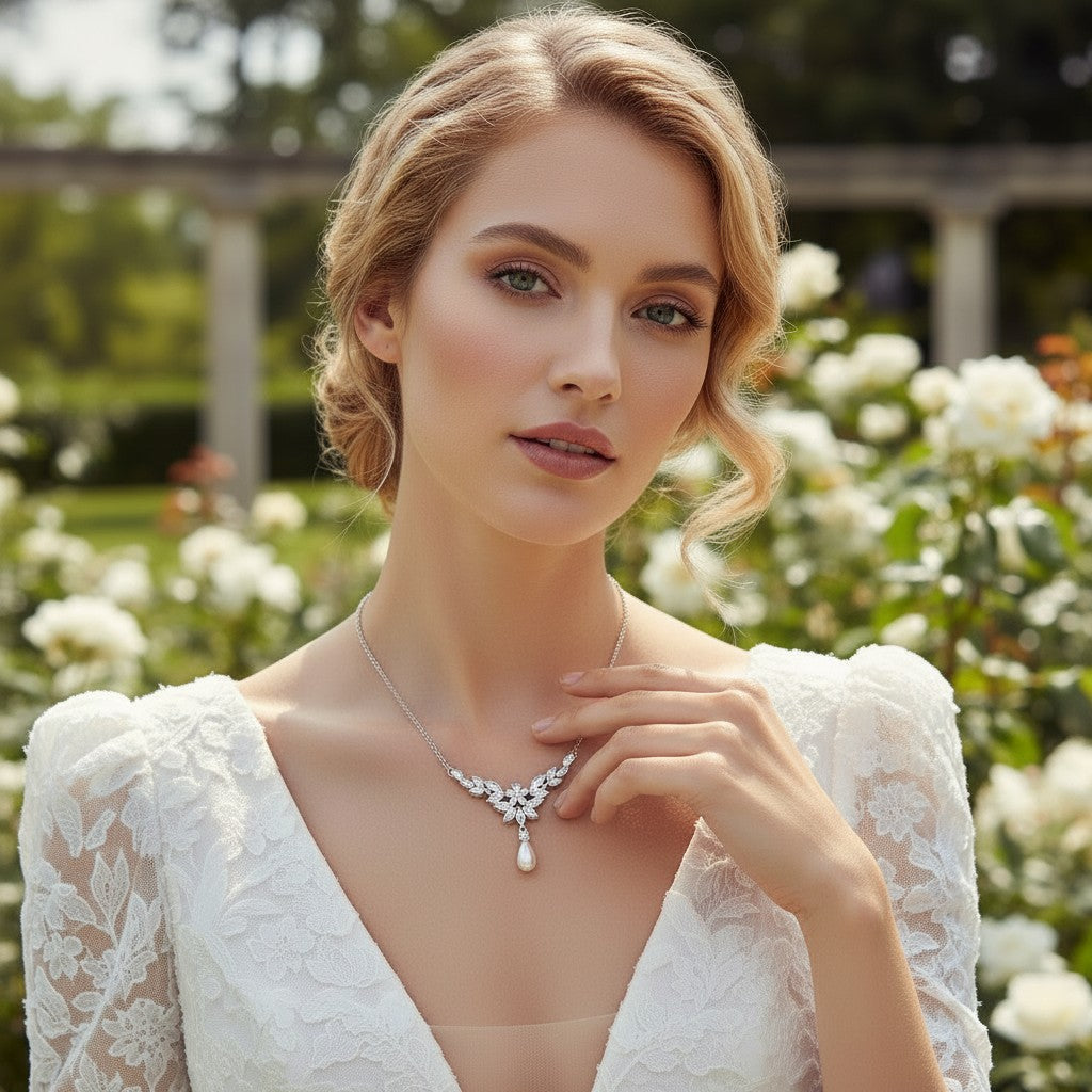 CUBIC ZIRCONIA COLLECTION - OPULENCE NECKLACE CZNK167 SILVER