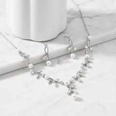 CUBIC ZIRCONIA COLLECTION - LUSH PEARL NECKLACE SET - CZNK171 SILVER