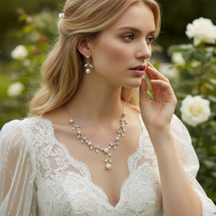 CUBIC ZIRCONIA COLLECTION - LUSH PEARL NECKLACE SET - CZNK171 SILVER