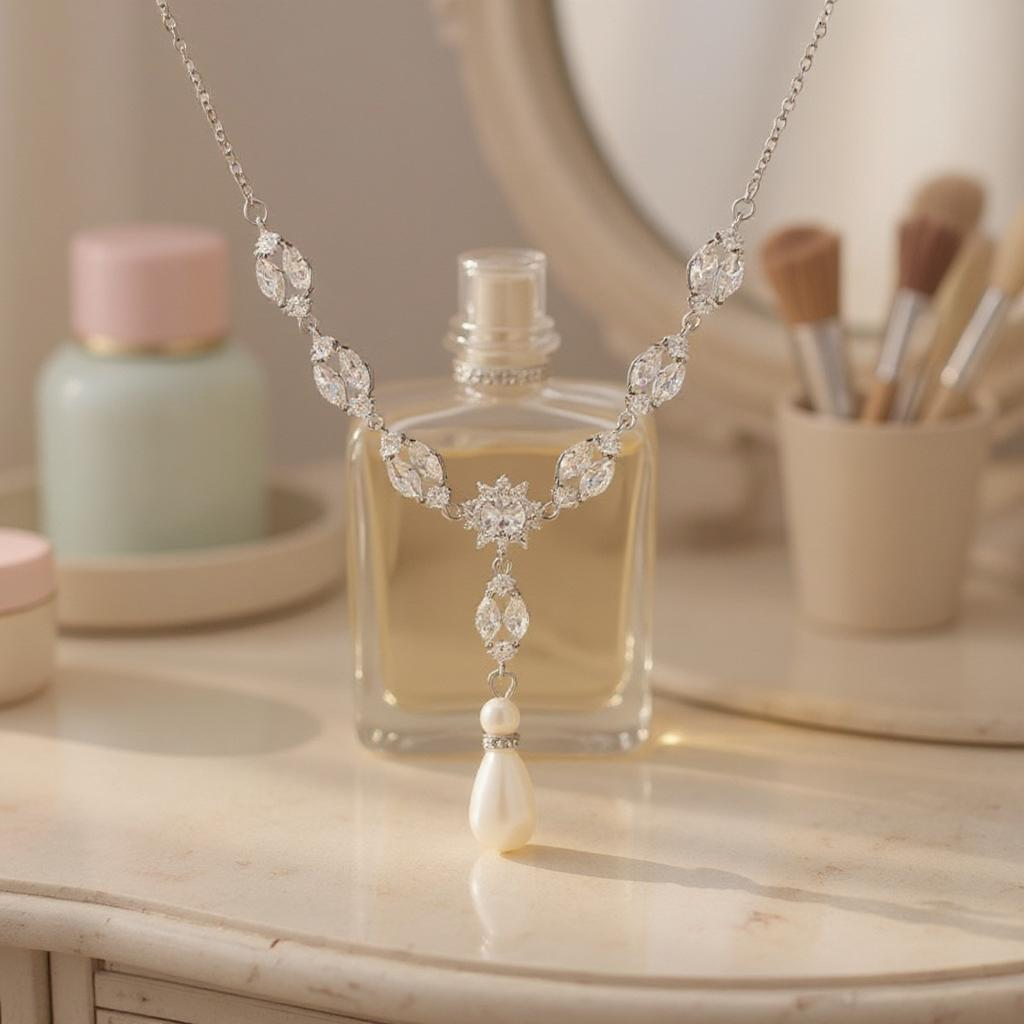CUBIC ZIRCONIA COLLECTION - CHIC PEARL NECKLACE - CZNK172 SILVER