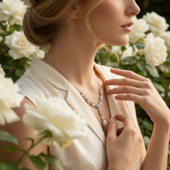 CUBIC ZIRCONIA COLLECTION - CHIC PEARL NECKLACE - CZNK172 SILVER