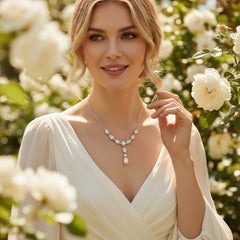 CUBIC ZIRCONIA COLLECTION - CHIC PEARL NECKLACE - CZNK172 SILVER