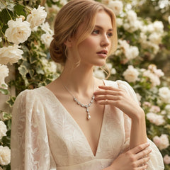 CUBIC ZIRCONIA COLLECTION - CHIC PEARL NECKLACE - CZNK172 SILVER
