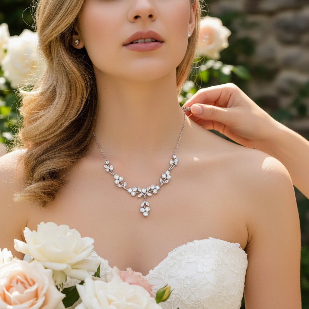 CUBIC ZIRCONIA COLLECTION - GLTZY GLAM NECKLACE SET - CZNK173 SILVER