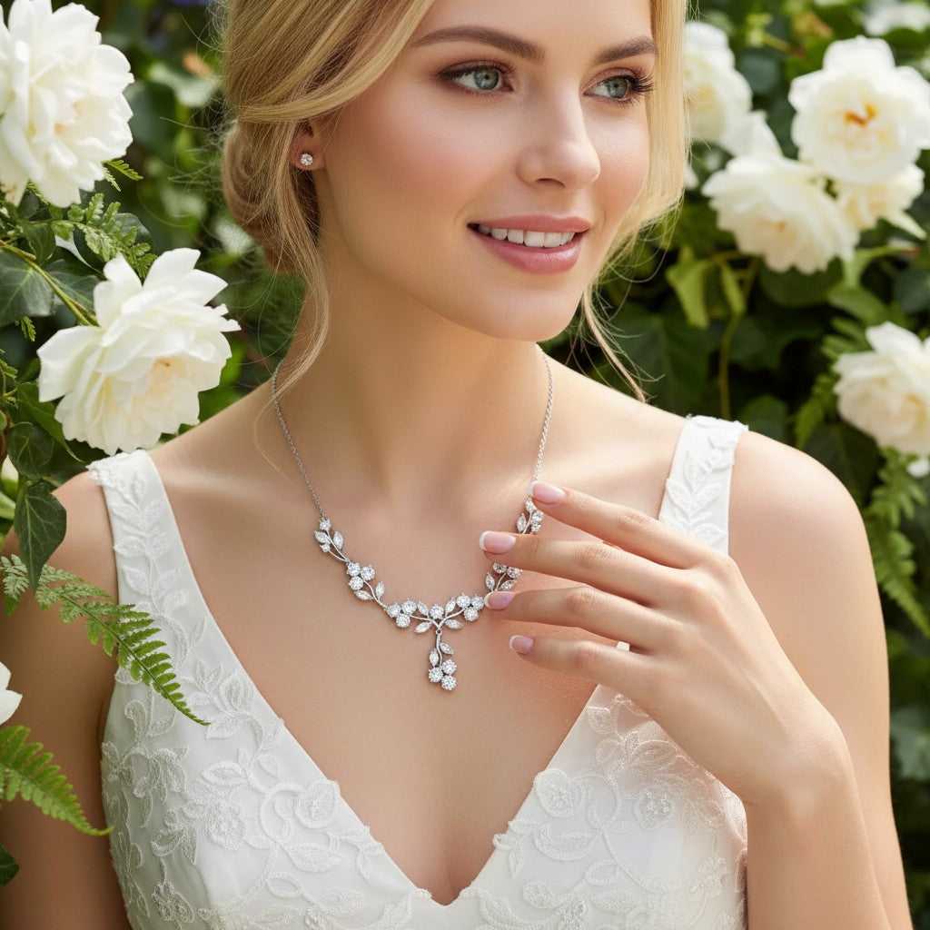 CUBIC ZIRCONIA COLLECTION - GLTZY GLAM NECKLACE SET - CZNK173 SILVER