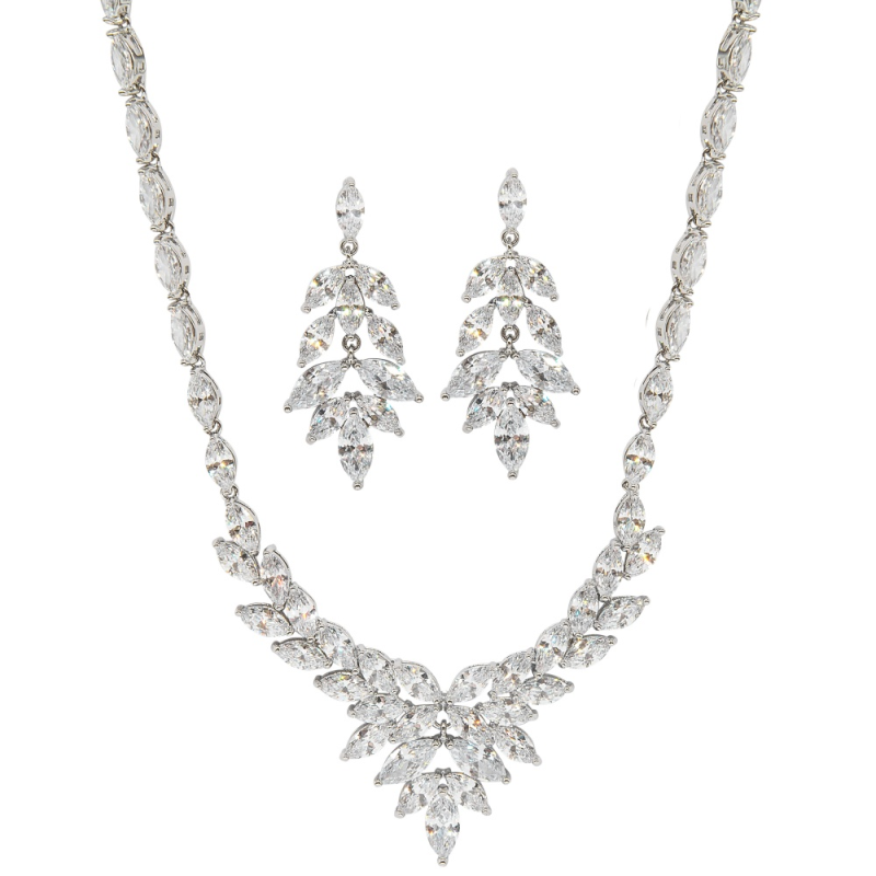 CUBIC ZIRCONIA COLLECTION - STARLET LUXE NECKLACE SET - CZNK174 SILVER