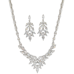 CUBIC ZIRCONIA COLLECTION - STARLET LUXE NECKLACE SET - CZNK174 SILVER