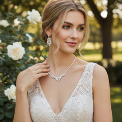 CUBIC ZIRCONIA COLLECTION - STARLET LUXE NECKLACE SET - CZNK174 SILVER