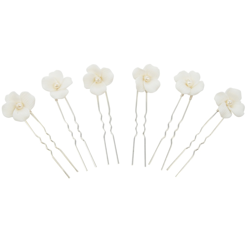 ATHENA COLLECTION  - CHIC FLOWER HAIR PINS - (6 PIECES)  -PIN63 SILVER
