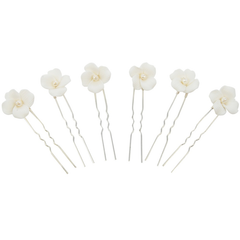 ATHENA COLLECTION  - CHIC FLOWER HAIR PINS - (6 PIECES)  -PIN63 SILVER