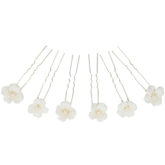 ATHENA COLLECTION  - CHIC FLOWER HAIR PINS - (6 PIECES)  -PIN63 SILVER
