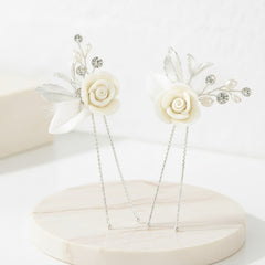 ATHENA COLLECTION - GLAM ROSE HAIR PINS - (PAIR) PIN64 SILVER