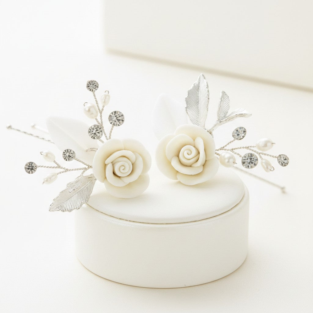 ATHENA COLLECTION - GLAM ROSE HAIR PINS - (PAIR) PIN64 SILVER
