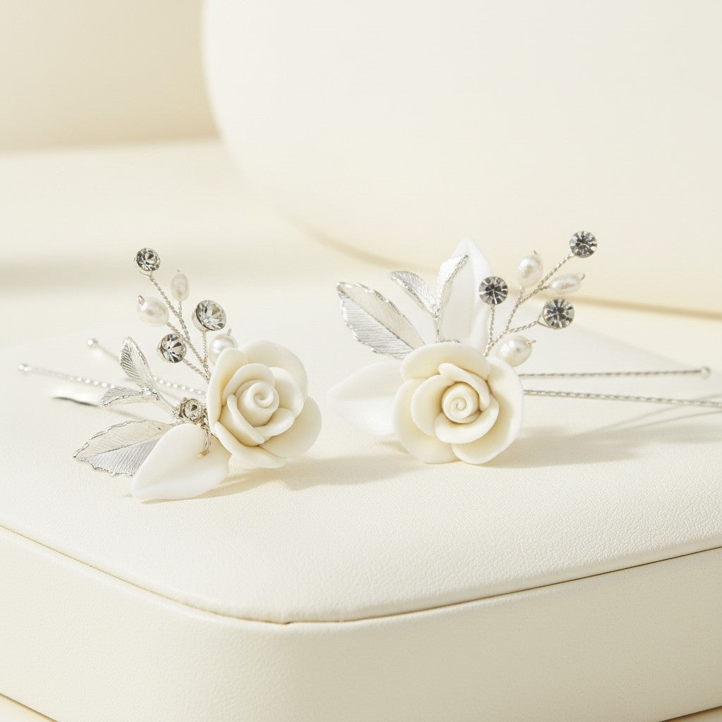 ATHENA COLLECTION - GLAM ROSE HAIR PINS - (PAIR) PIN64 SILVER
