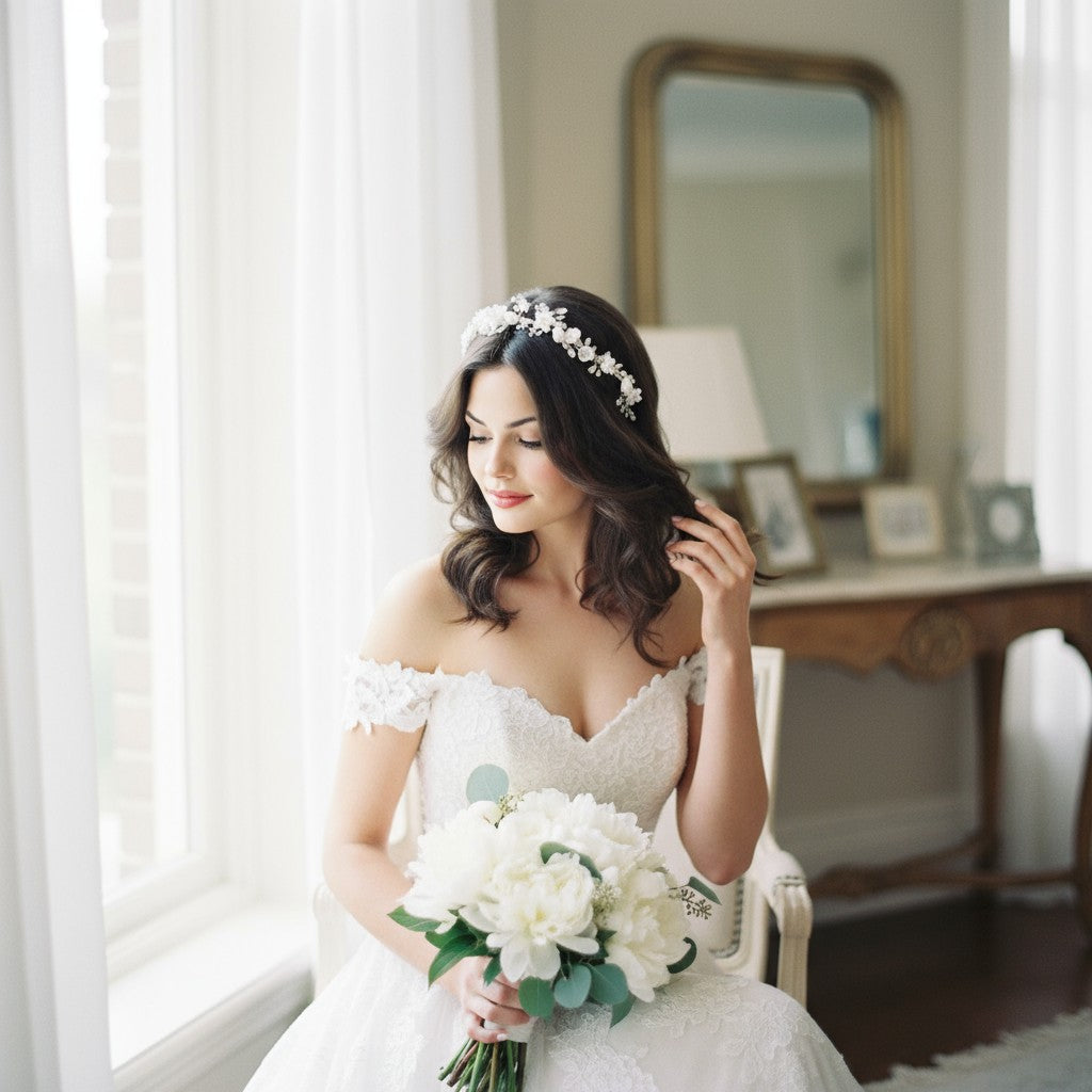 ATHENA COLLECTION - SPARKLING ROMANCE HEADBAND - AHB142 SILVER