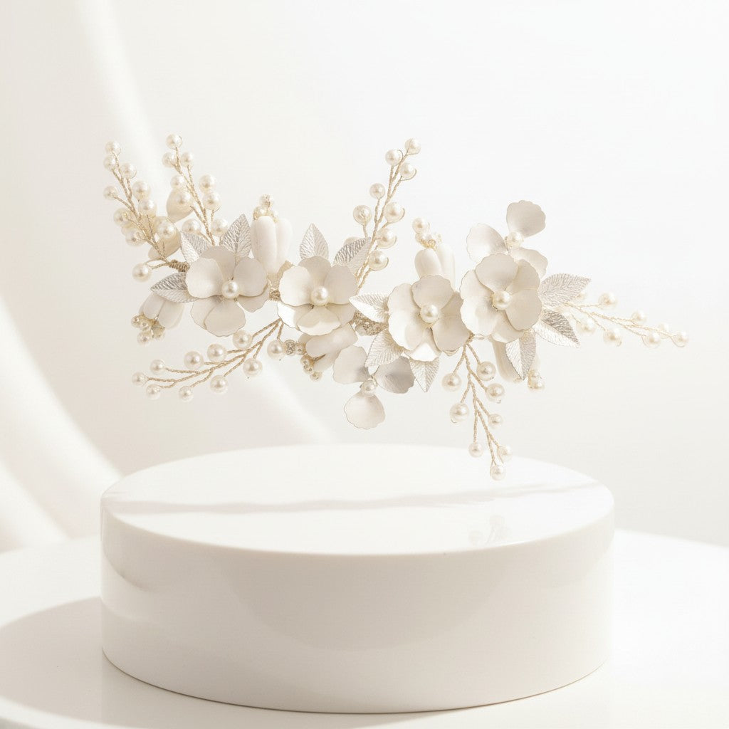 ATHENA COLLECTION - ENCHANTMENT FLORAL HEADPIECE -  HC251 SILVER