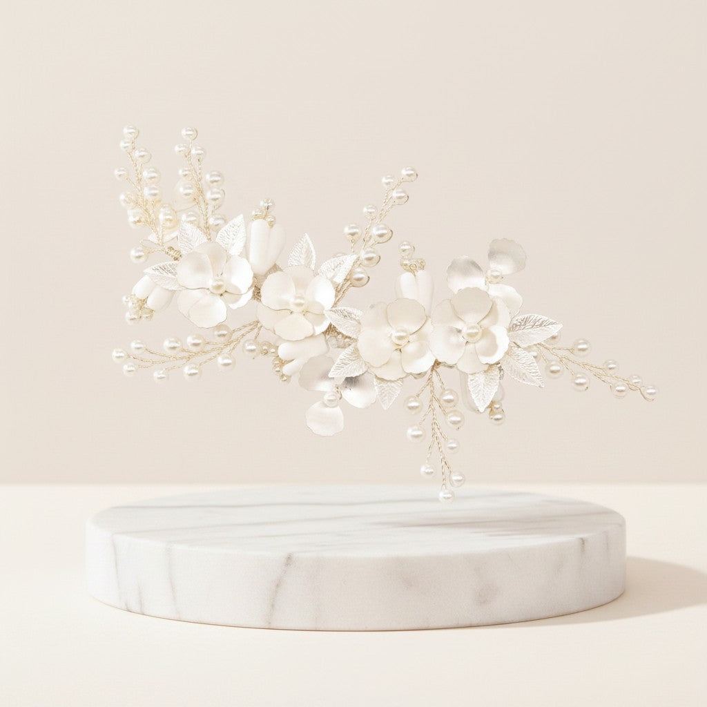 ATHENA COLLECTION - ENCHANTMENT FLORAL HEADPIECE -  HC251 SILVER