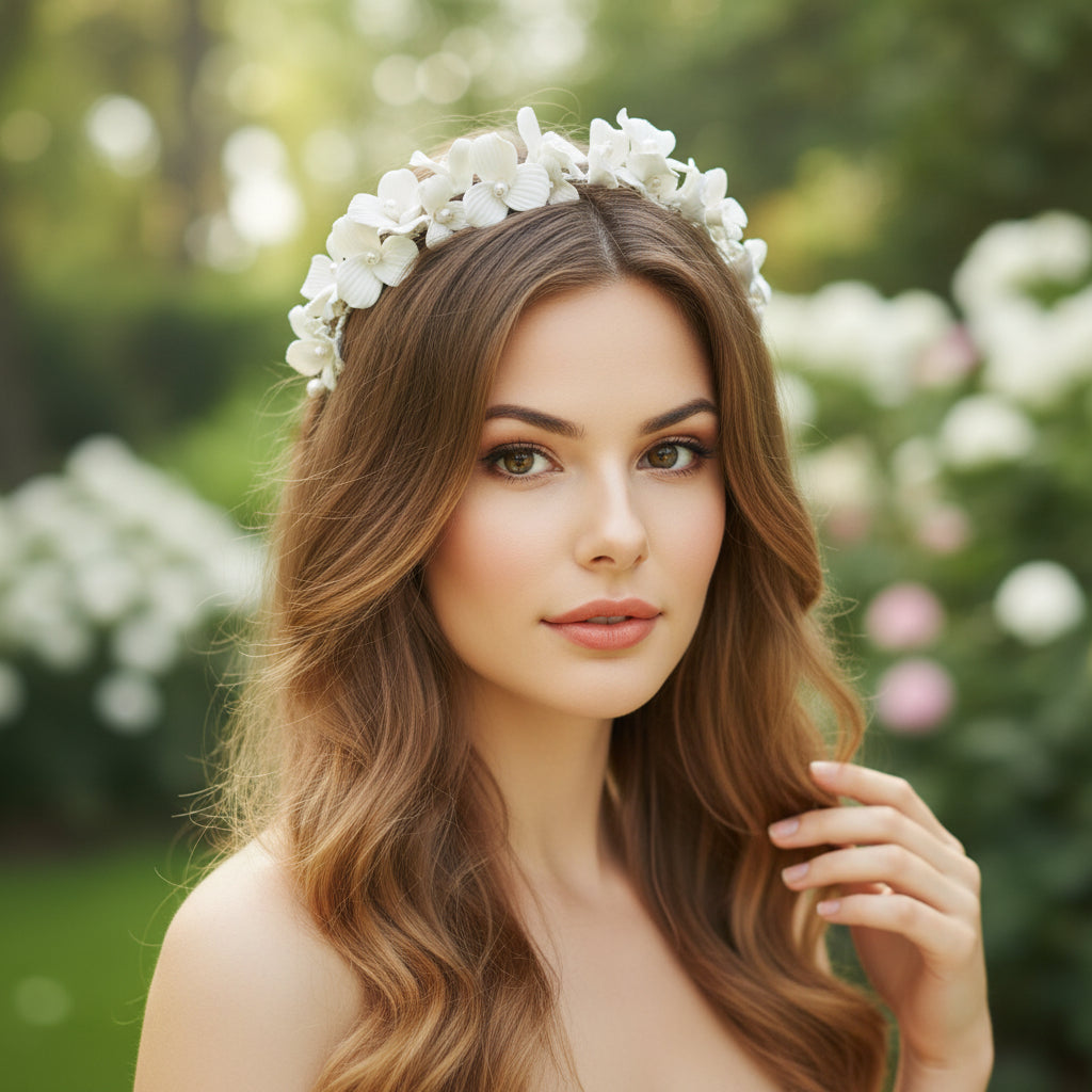 ATHENA COLLECTION - FLORAL ALLURE HEADBAND - AHB143 SILVER