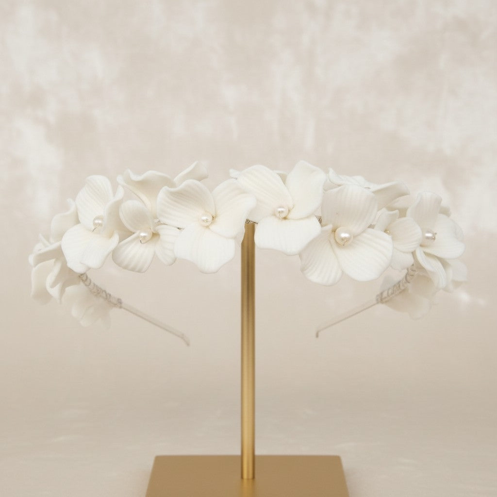 ATHENA COLLECTION - FLORAL ALLURE HEADBAND - AHB143 SILVER