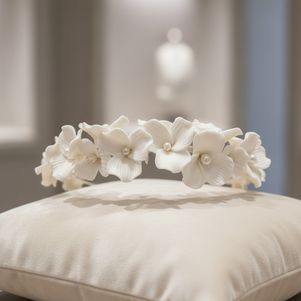 ATHENA COLLECTION - FLORAL ALLURE HEADBAND - AHB143 SILVER