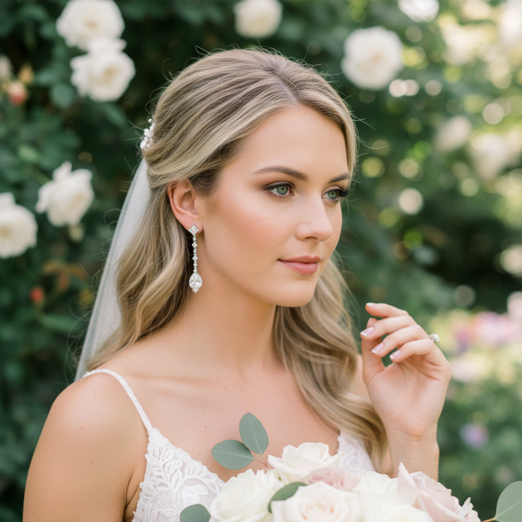 CUBIC ZIRCONIA COLLECTION - STARLET CHANDELIER EARRINGS - CZER670 SILVER