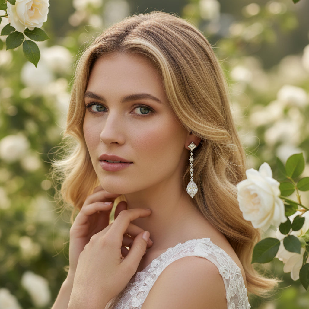 CUBIC ZIRCONIA COLLECTION - STARLET CHANDELIER EARRINGS - CZER670 SILVER