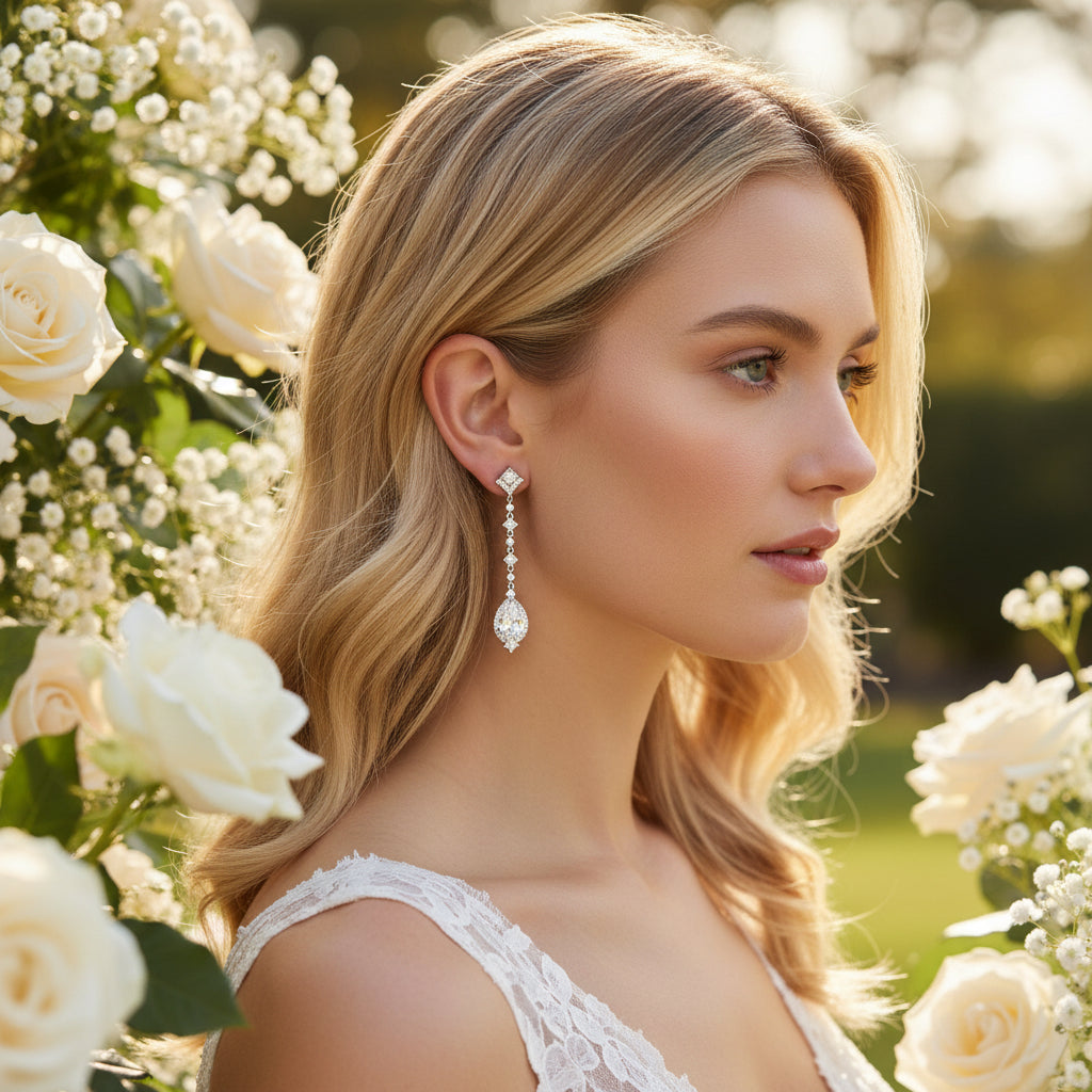 CUBIC ZIRCONIA COLLECTION - STARLET CHANDELIER EARRINGS - CZER670 AQUA