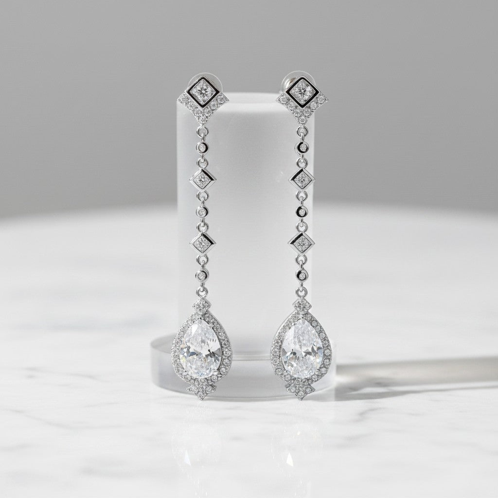 CUBIC ZIRCONIA COLLECTION - STARLET CHANDELIER EARRINGS - CZER670 SILVER