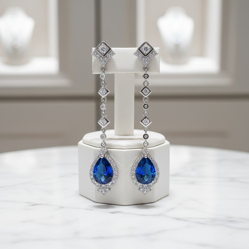 CUBIC ZIRCONIA COLLECTION - STARLET CHANDELIER EARRINGS - CZER670 SAPPHIRE