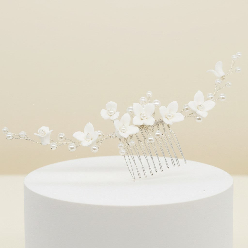 ATHENA COLLECTION - CHIC GARLAND COMB - HC257 SILVER