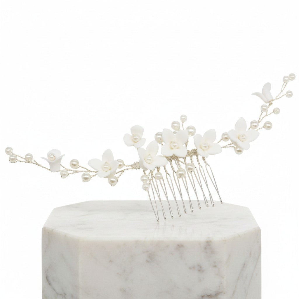 ATHENA COLLECTION - CHIC GARLAND COMB - HC257 SILVER