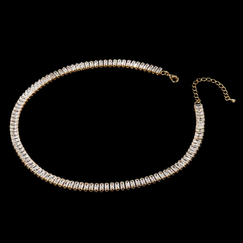 CUBIC ZIRCONIA COLLECTION - GLITZY GOLD CHOKER  NECKLACE - CZNK179 GOLD