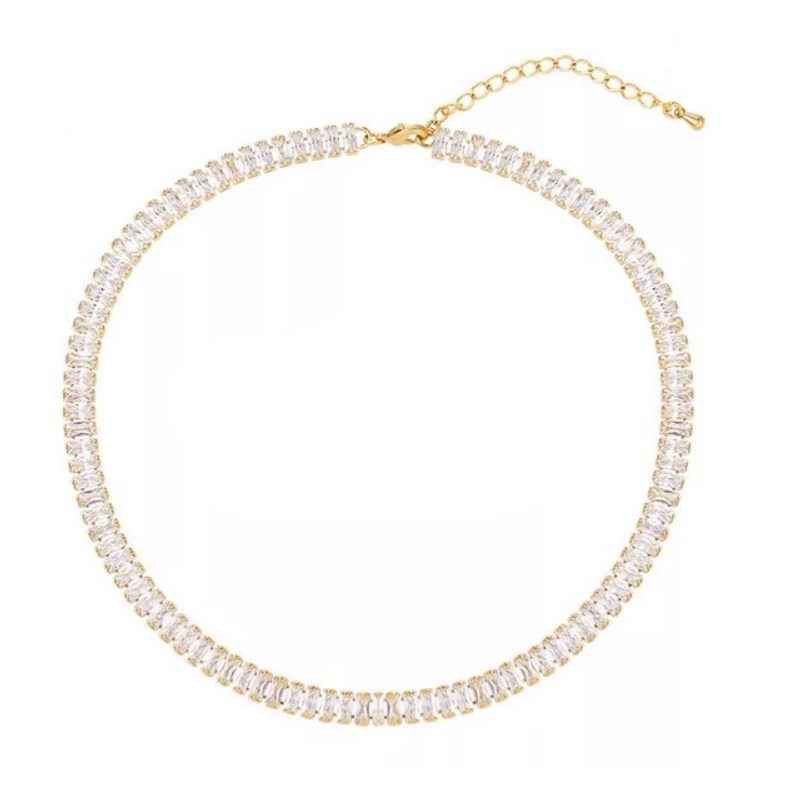 CUBIC ZIRCONIA COLLECTION - GLITZY GOLD CHOKER  NECKLACE - CZNK179 GOLD