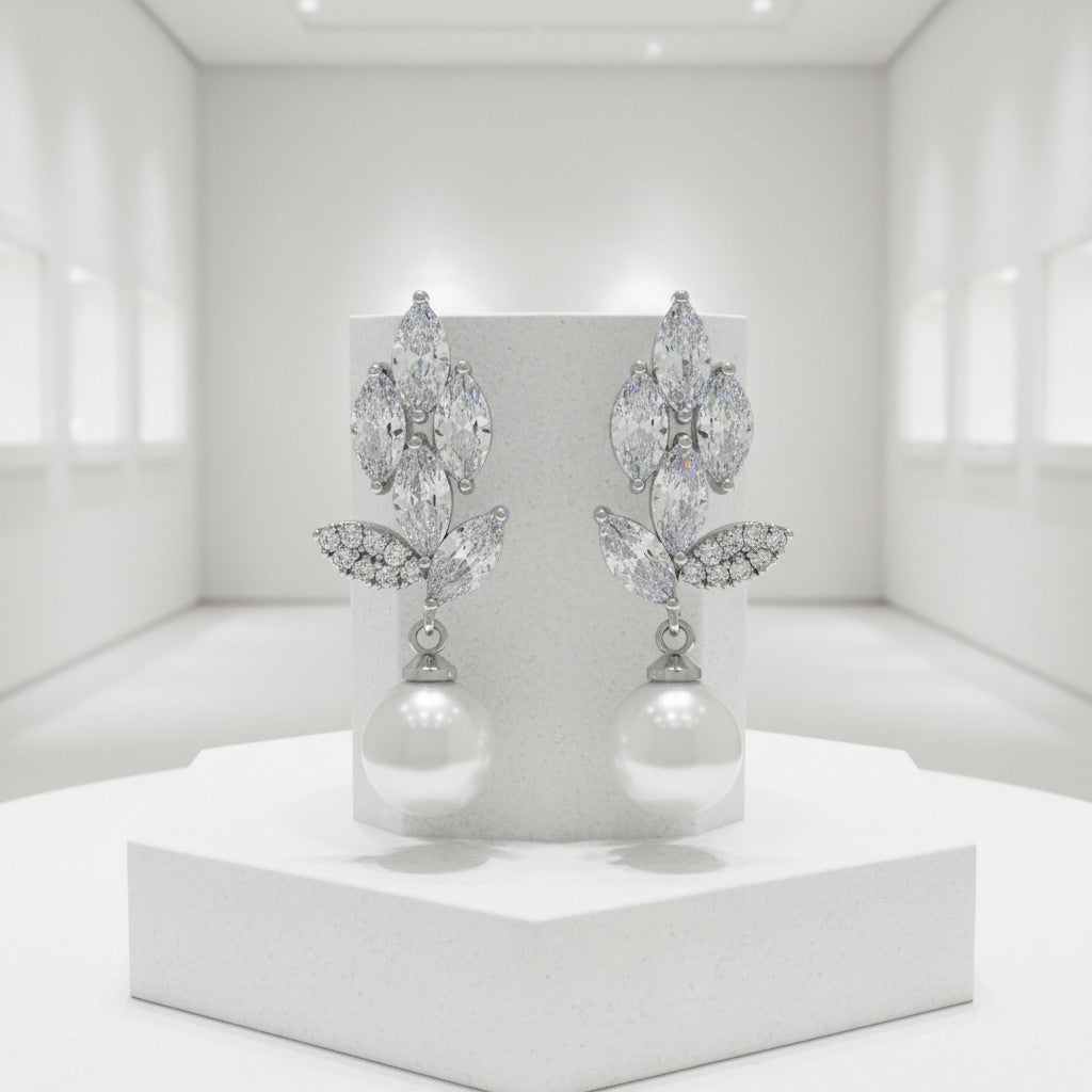 CUBIC ZIRCONIA COLLECTION - GLITZY PEARL EARRINGS - CZER671 SILVER