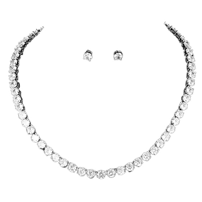 CUBIC ZIRCONIA COLLECTION - SIMPLY SPARKLE NECKLACE SET - CZNK180 SILVER