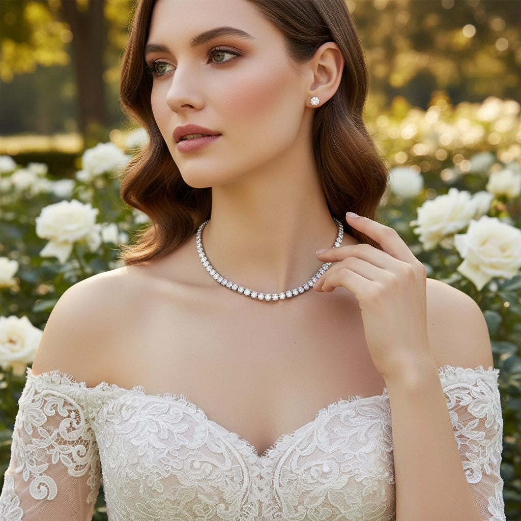 CUBIC ZIRCONIA COLLECTION - SIMPLY SPARKLE NECKLACE SET - CZNK180 SILVER