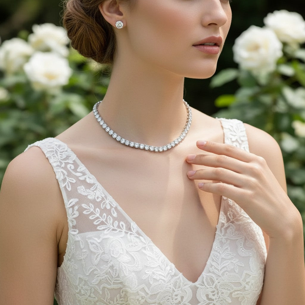 CUBIC ZIRCONIA COLLECTION - SIMPLY SPARKLE NECKLACE SET - CZNK180 SILVER